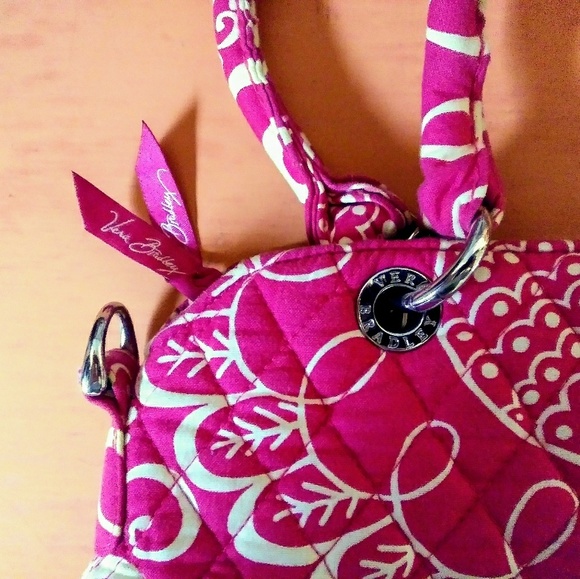 Vera Bradley Pink and White Medium Handbag Purse - Picture 5 of 7